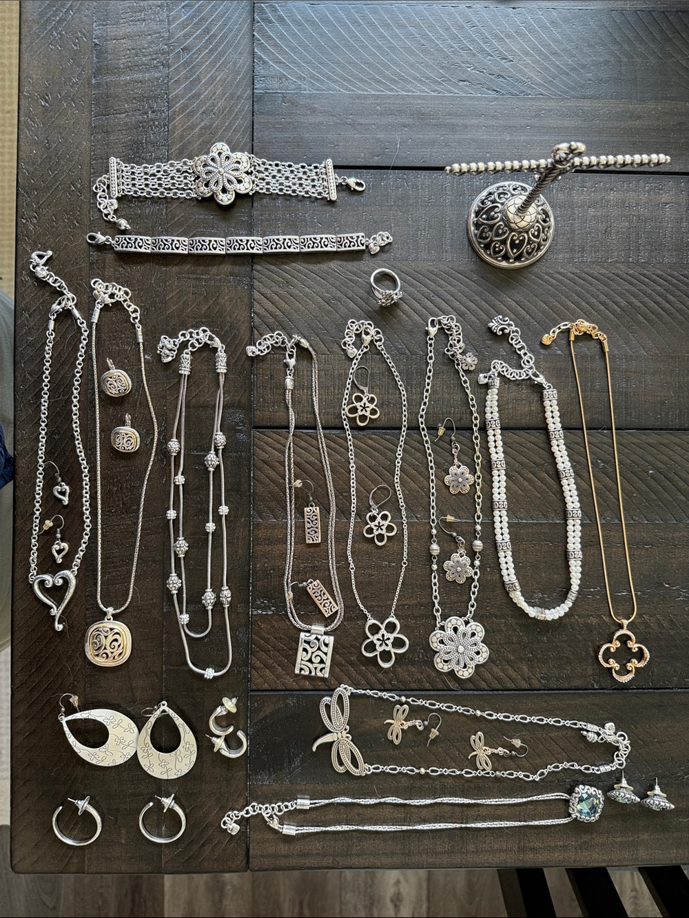 Brighton Silver-Tone Floral & Chain Necklace Set with Gold Accent